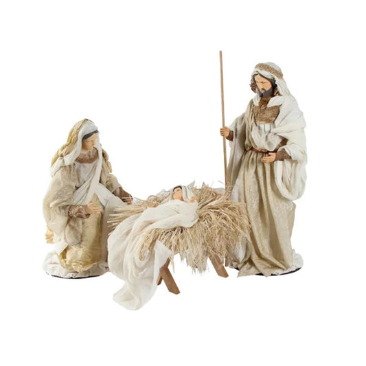 Decoratiune Craciun, Sceneta Familia Sfanta cu Iisus in iesle, 3 piese, din ceramica, 80 cm