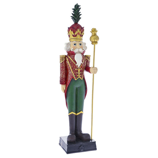 Decoratiune Craciun , Figurina din Rasina Soldat pe suport, verde cu visiniu, 27cm