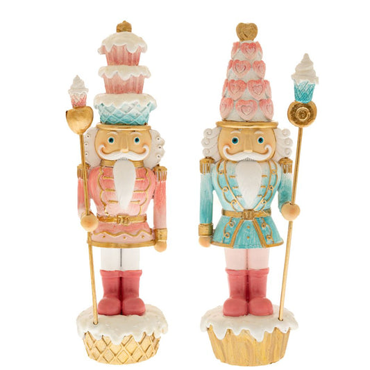 Decoratiune Craciun , Figurina din Rasina Soldat pe suport, Candy Bar, roz sau albastru, 23,5 cm