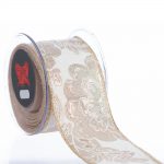Decoratiune Craciun, Panglica decorativa cu imitatie de broderie, bej si auriu, 6,7cm * 4,5m - imagine 2