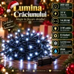 Decoratiune Craciun, Instalatie electrica, 300 LED-uri, 14.95M, lumina rece IP44 - imagine 2