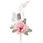 Trandafir decorativ pentru Craciun din matase, Roz, 43cm