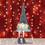 Decoratiune Craciun, Gnom cu LED stand in sezut, Albastru, 54cm - imagine 2