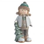 Decoratiune Craciun, Copil cu brad sau sac de cadouri, maro cu verde,  31 cm - imagine 4