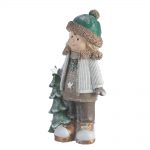 Decoratiune Craciun, Copil cu brad sau sac de cadouri, maro cu verde,  31 cm - imagine 2