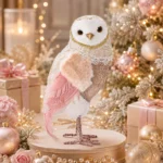 Decoratiune Craciun, Bufnita, 32 cm, Alba si roz - imagine 2