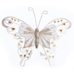 Decoratiune Craciun, Fluture, sampanie cu strasuri si glitter auriu, 24cm