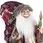 Decoratiune Craciun, Mos Craciun, catifea si blanita, visiniu cu auriu, 60 cm - imagine 8
