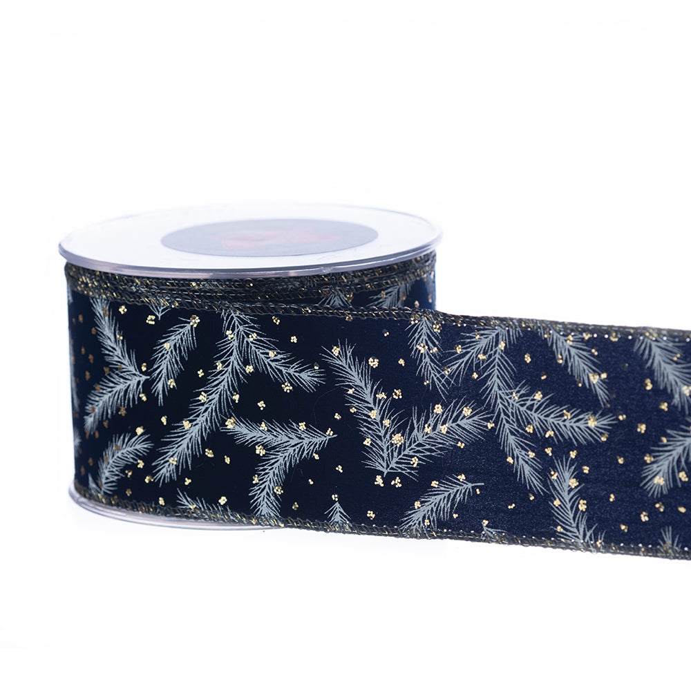 155.jpg Decoratiune Craciun, Panglica decorativa cu crengute de brad, albastru cu alb 6,7cm * 9m - imagine 1