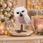 Decorațiune Craciun, Bufnita, Alb cu Roz, 18cm - imagine 3