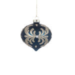 Set 4 globuri din sticla albastre cu glitter auriu