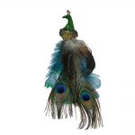 Decoratiune Craciun, Pasare, Paun din pene naturale,verde, 20 cm