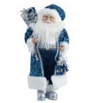 Decoratiune Craciun, Mos Craciun, cu catifea si blanita, albastru, 45cm - imagine 10