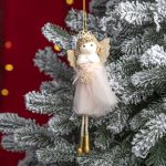 Decoratiune Craciun, Fetita cu tull de agatat în brad, Roz, 21cm - imagine 2
