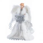 Decoratiune Craciun, Varf de brad Ingeras, alb, 30cm - imagine 7
