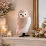 Decoratiune Craciun, Bufnita, 29 cm, Alba si roz - imagine 3