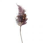 Crenguta decorativa cu frunze si con, roz, 65cm