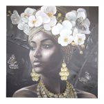 Tablou canvas, Femeie cu flori, profil,  100*100*3 cm