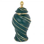 Vaza cu capac din ceramica, verde cu auriu, 18,5*35 cm