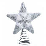 Decoratiune Craciun, Varf de brad stea din catifea si paiete, Alb, 27cm