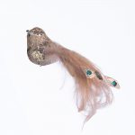 Decoratiune Craciun, Pasare cu pene naturale, paiete si glitter, sampanie, 22cm - imagine 2