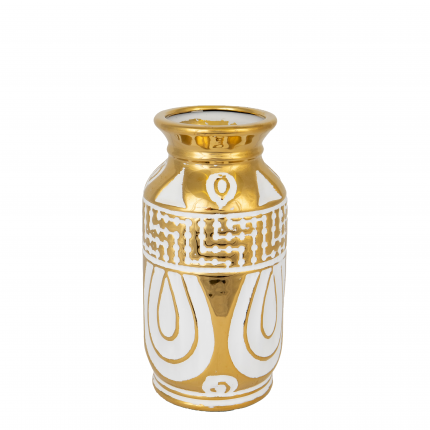 Vaza ceramica aurie cu insertii albe, 14*14*28 cm