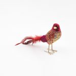 Decoratiune Craciun, Pasare cu pene naturale, rosu, 20cm - imagine 6