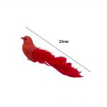 Decoratiune Craciun, Pasare cu strasuri si pene naturale, rosu, 25cm - imagine 2