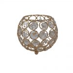Suport de lumanare rotund cu pietre de sticla, auriu, 10cm