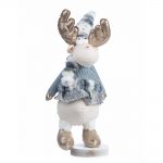 Decoratiune Craciun, Ren cu caciulita, alb cu albastru si auriu, 50cm - imagine 5