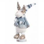 Decoratiune Craciun, Ren cu caciulita, alb cu albastru si auriu, 50cm - imagine 6