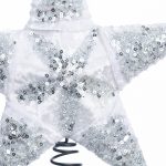 Decoratiune Craciun, Varf de brad stea din catifea si paiete, Alb, 27cm - imagine 2