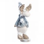 Decoratiune Craciun, Ren cu caciulita, alb cu albastru si auriu, 50cm - imagine 7