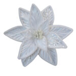 Decoratiune brad, floare Craciunita artificiala catifea si glitter argintiu, alb,  Ø26cm