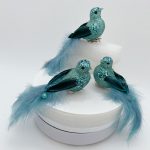 Decoratiune Craciun, Pasare cu glitter si pene naturale, verde menta, 14cm - imagine 4