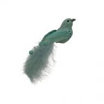 Decoratiune Craciun, Pasare cu glitter si pene naturale, verde menta, 16cm