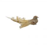 Decoratiune Craciun, Pasare cu glitter si pene naturale, auriu, 15cm