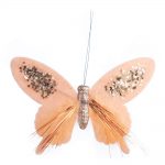 Decoratiune Crăciun, Fluture din blanita cu puf si paiete, maro coniac, 20cm