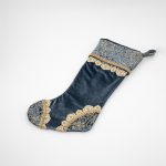 Decoratiune Craciun, Soseta de agatat catifea si broderie cu paiete, albastru indigo cu auriu, 54cm - imagine 4