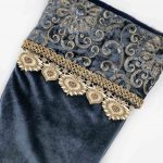 Decoratiune Craciun, Soseta de agatat catifea si broderie cu paiete, albastru indigo cu auriu, 54cm - imagine 5