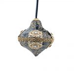 Decoratiune Craciun, Glob cu catifea, broderie cu paiete si pietre, albastru, 24cm