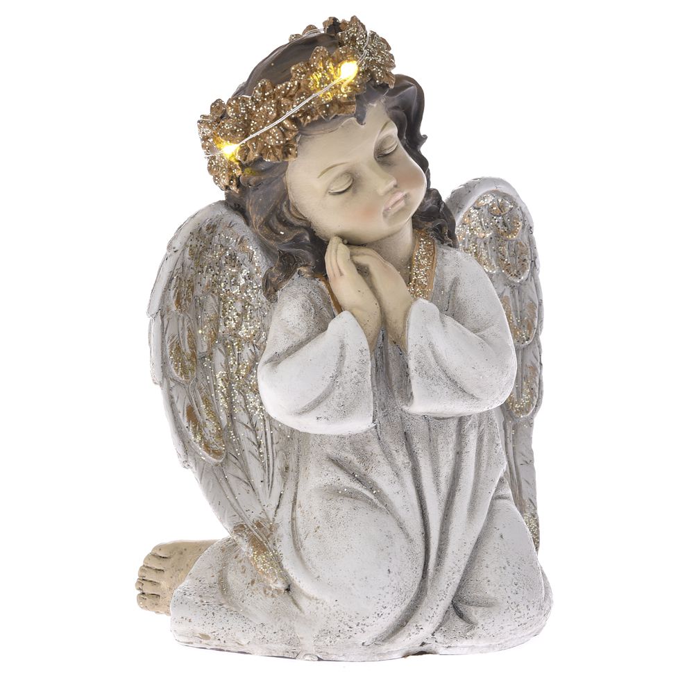 74974.jpg Decoratiune Craciun din rasina, Ingeras dormind cu LED, 20cm - imagine 1