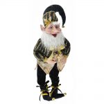 Decoratiune Craciun - Spiridus Elf din catifea negru cu auriu, 65cm