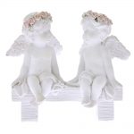 Figurina doi ingerasi pe banca, Alb, 10cm