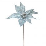 Decoratiune brad, floare Craciunita artificiala, catifea cu glitter, albastru, Ø26cm - imagine 3