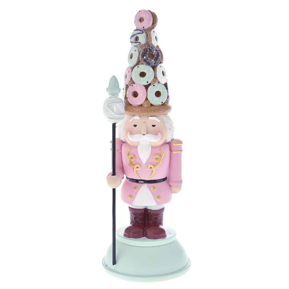 82141.jpg Decoratiune Craciun din rasina, Spargatorul de nuci cu gogosi pe cap, 22cm - imagine 1
