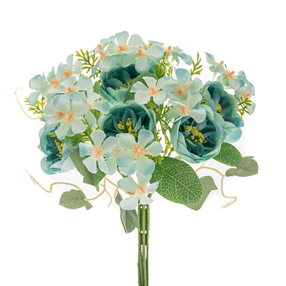 82954.jpg Buchet de hortensii cu bujori, Albastru, 32cm - imagine 1