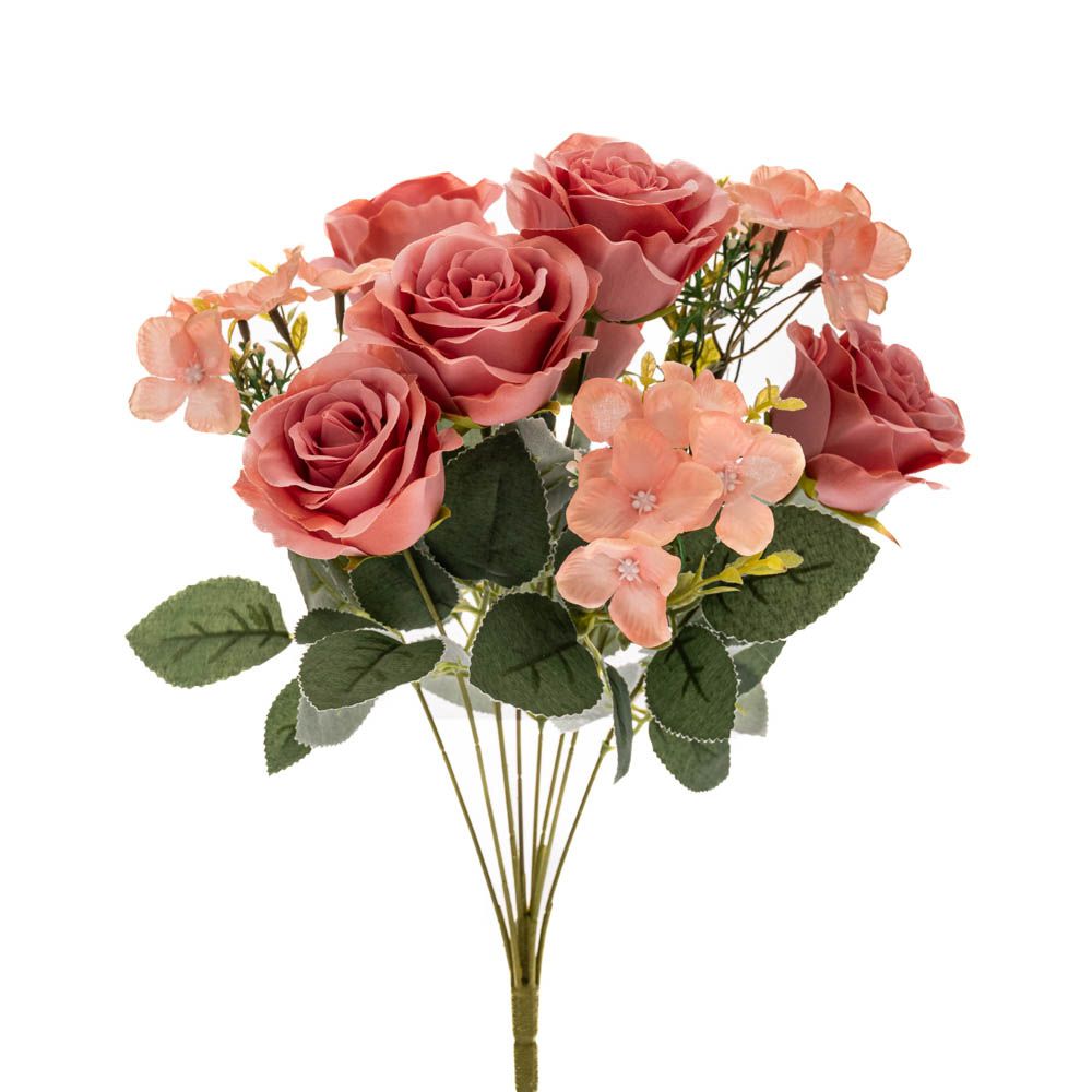 82962.jpg Buchet de trandafiri cu hortensii, Roz, 42cm - imagine 1
