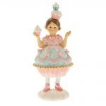 Decoratiune Craciun, Fetita din rasina cu rochie briosa, roz cu albastru, 16,5 cm