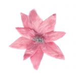 Decoratiune brad, floare Craciunita artificiala cu blanita, roz, Ø26 cm